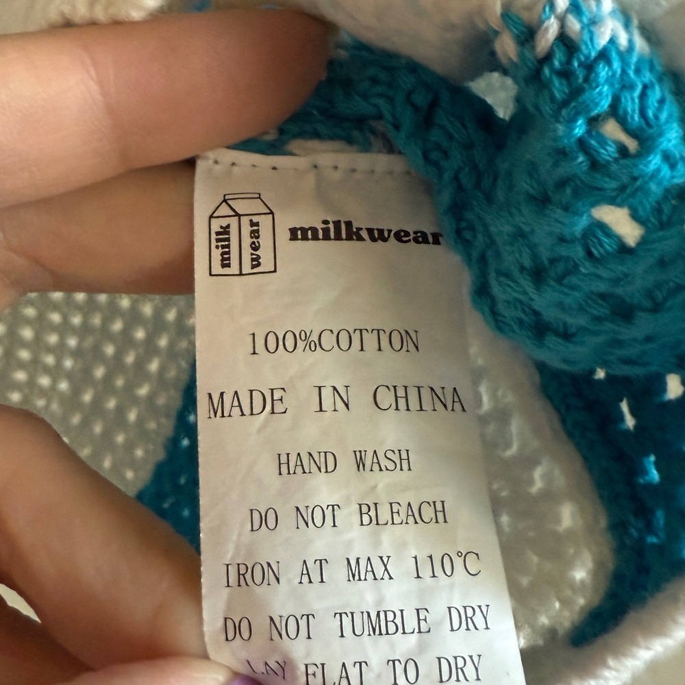 Milkwear Crochet Unisex Checkered Knot Polo Button Down Shirt Blue White XLarge - Picture 7 of 8